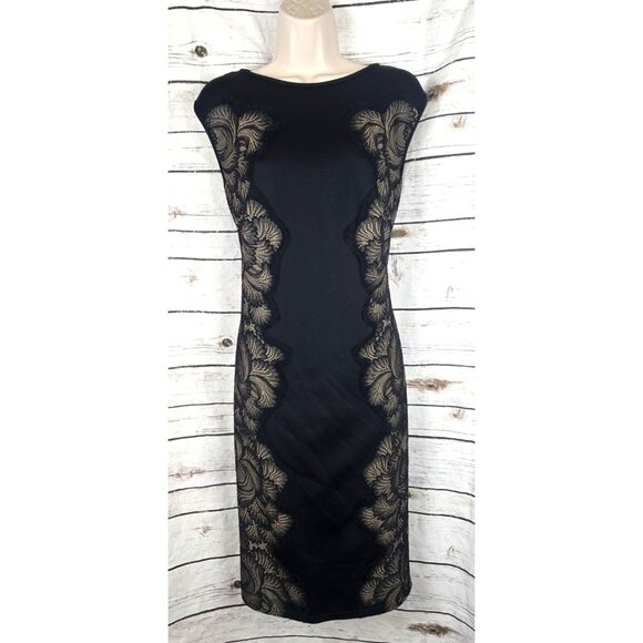 Tadashi Shoji Womens Black Lace Applique Dress XL Cocktail Sheath Stretch - Picture 1 of 8